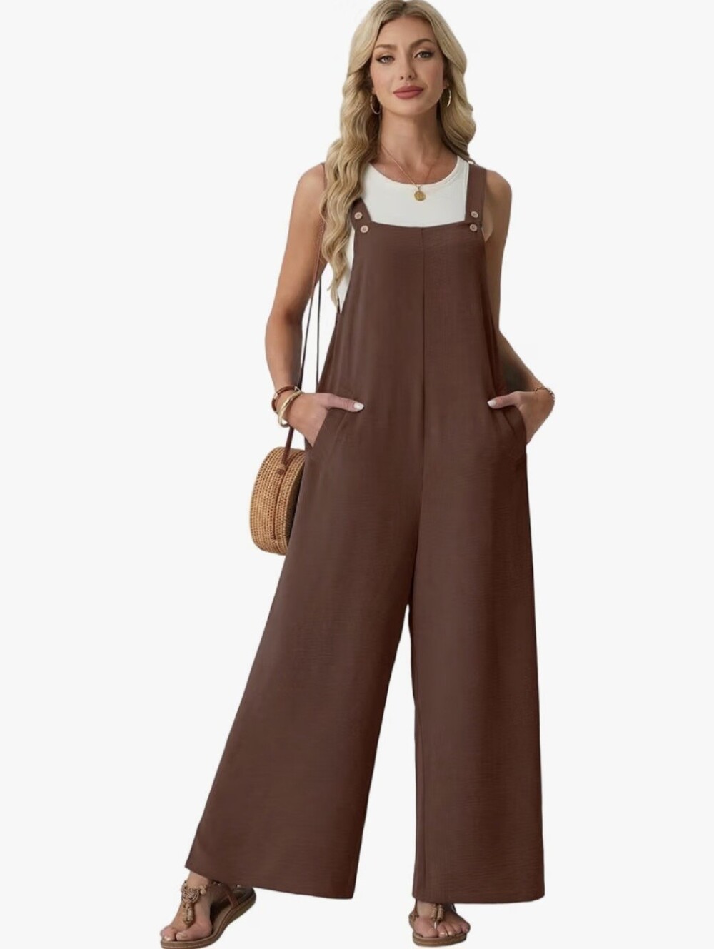 NWT Lepunuo Brown Wide Leg Overalls - Large